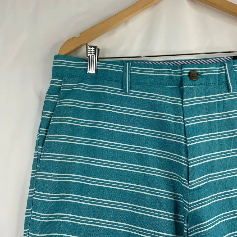 Banana Republic Deck Shorts Mens 34 Teal White Striped Slim Fit 9